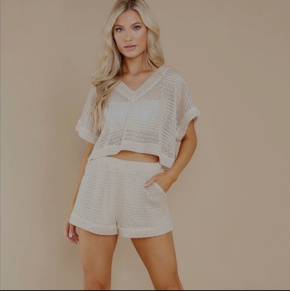 "New In" Crop Beach Cover Shorts Set